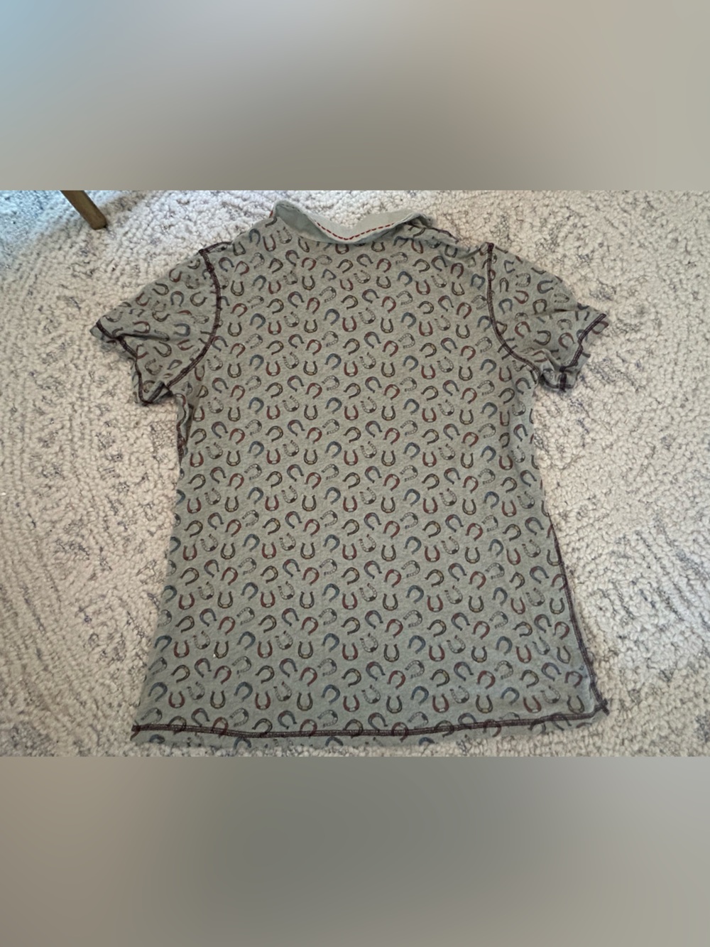 Double D Ranch XL Horseshoe Print Beaded Horse Western Polo Shirt - Picture 3 of 8